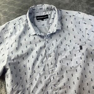 Molokai Surf Co Pineapple Button Down Large Blue Short Sleeve Tropical Shirt